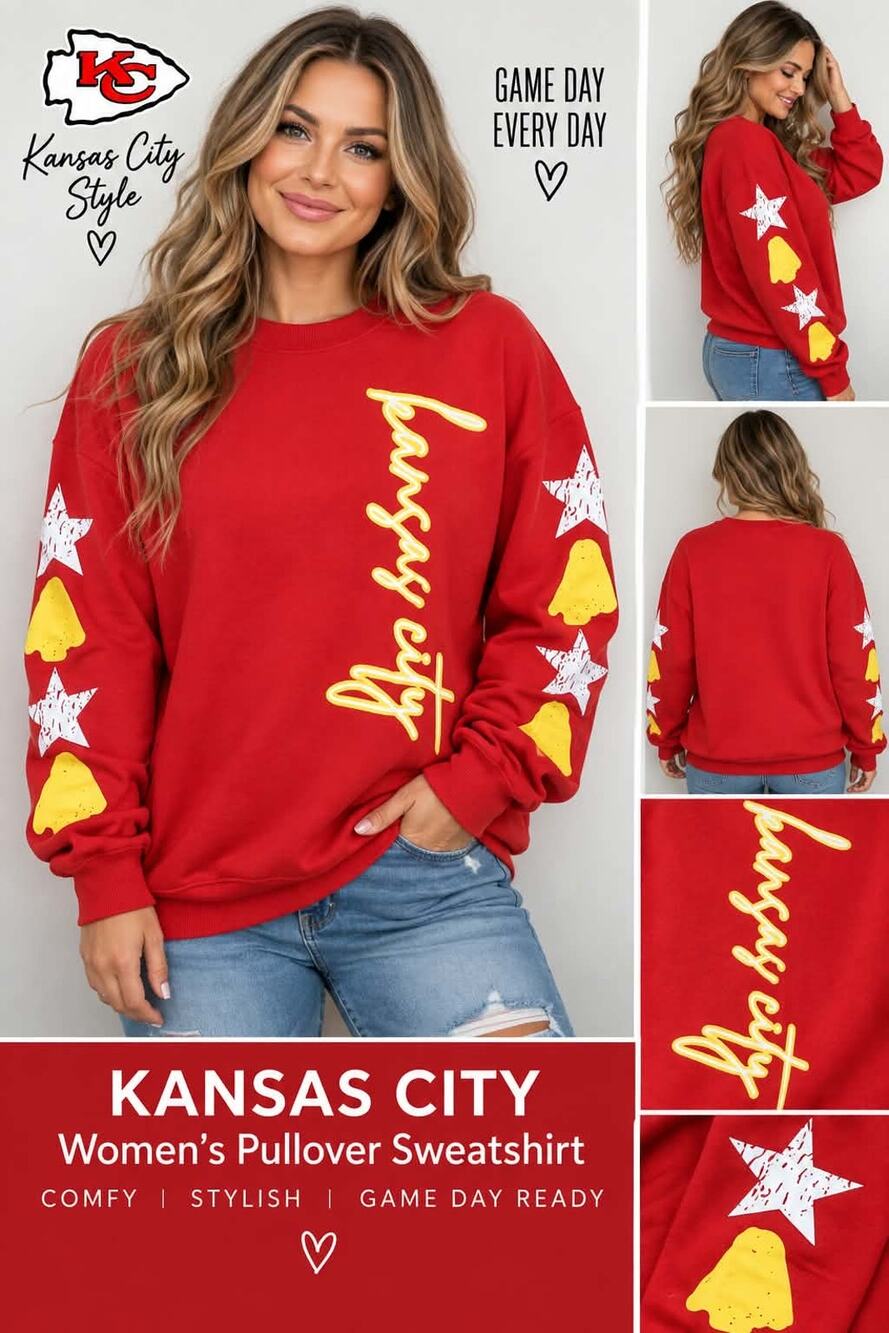 XL- HEBBE Kansas City Football Sweatshirt Women’s Red Crewneck Pullover New